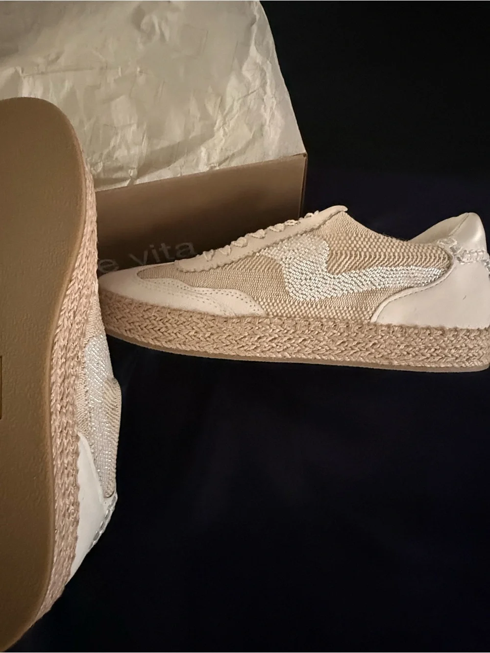 Dolce Vita Cream Beaded Woven Espadrille Platform Sneakers